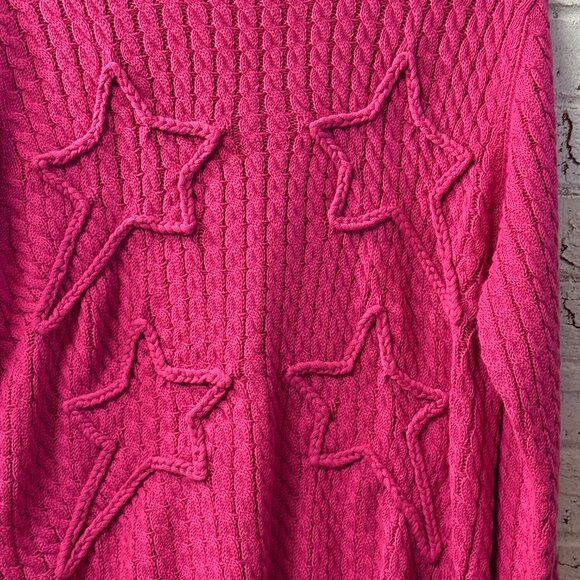 CHRLDR Cheerleader Hot Pink Cable Knit Star Sweater (XS) - Picture 2 of 10